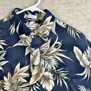 VTG Pierre Cardin Hawaiian Shirt Mens Medium Blue Jungle Print 90s Rayon Aloha